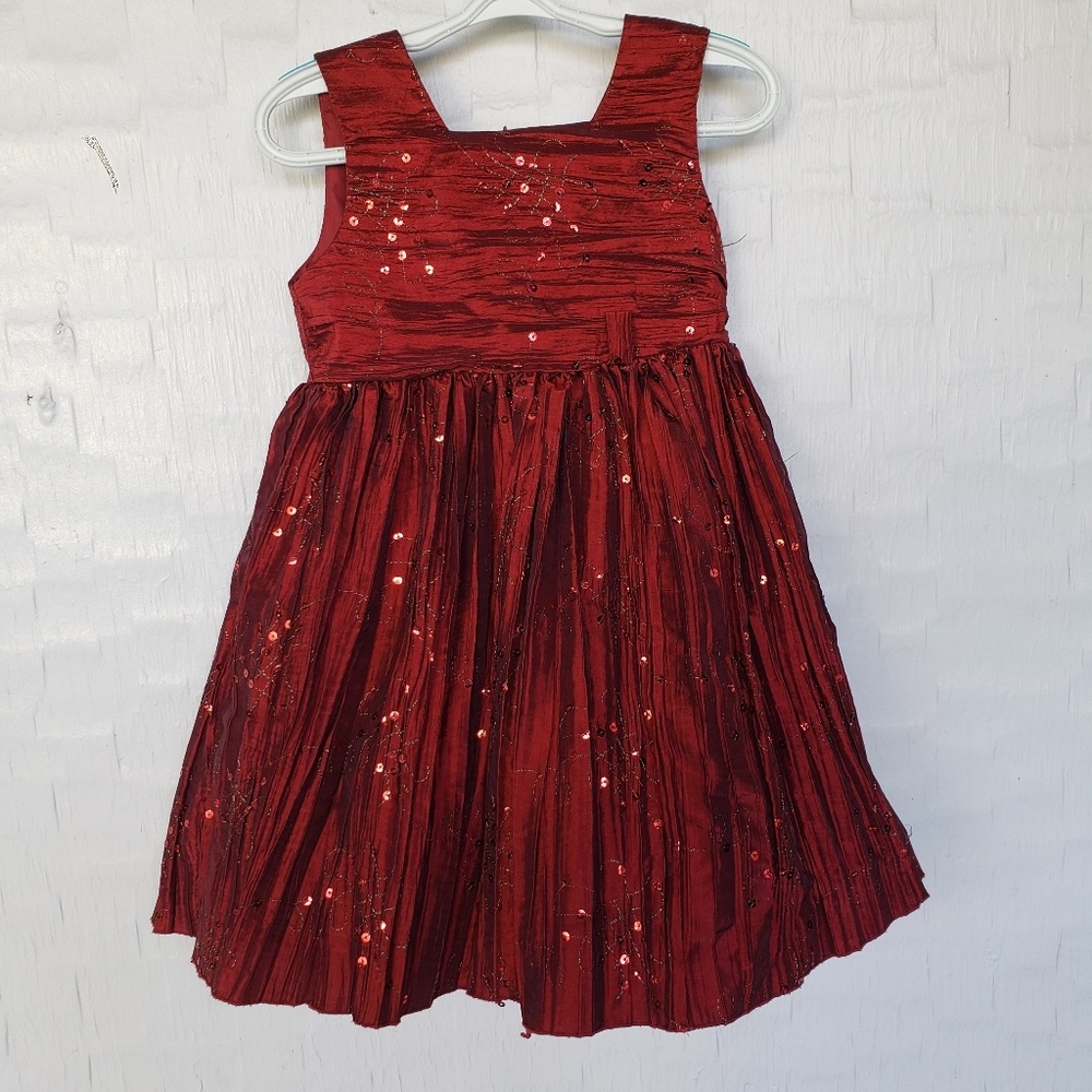 3T red fancy dress sequined crinkle girls dress - Picture 4 of 7